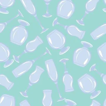 Pattern of glass goblets and wine glasses on a turquoise background, vector i Stock Illustration