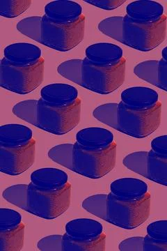 Pattern of glass jars of editable sauce.Pop-art style. Good for web-banners, Stock Photos