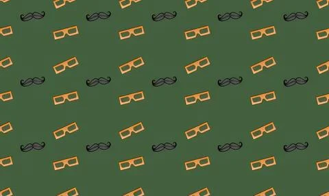 Pattern of glasses and mustaches on green background 库存插图
