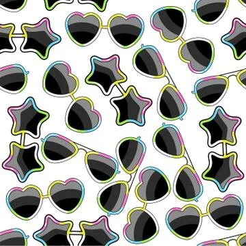 Pattern with glasses with a frame of different shapes of the color Stock Illustration