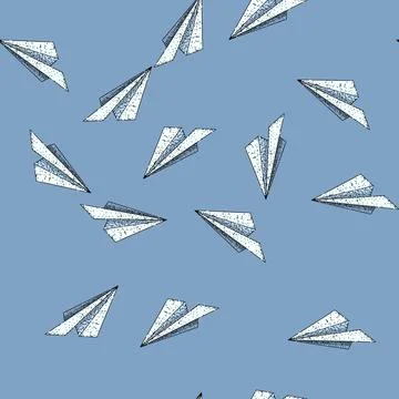 Pattern glide paper plane sketch hand drawn black Stock Illustration