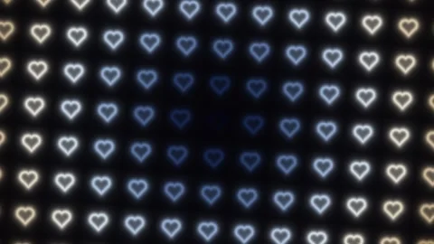 Pattern of glowing hearts in various colors on a dark Stock Footage 338993342