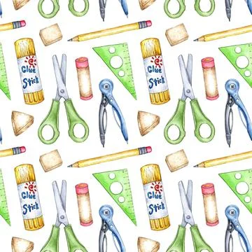 Pattern glue, scissors, ruler, watercolor イラスト素材