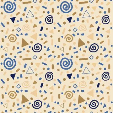 Pattern with gold and blue doodles,swirls, stars, geometric elements. Christmas Stock Illustration