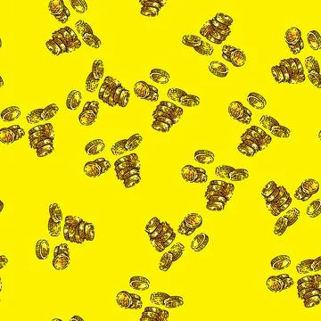 Pattern gold coin sketch hand drawn Illustrazione stock