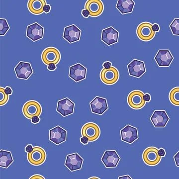 Pattern gold ring with a large diamond and a jeweler crystal on purple Stock Illustration