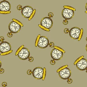 Pattern gold watch pocket sketch hand drawn Stock Illustration