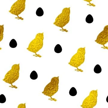 Pattern with golden chicken and eggs. Stock Illustration