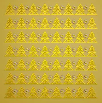 Pattern of Golden Christmas trees snowflakes gift boxes trend color 2021 イラスト素材