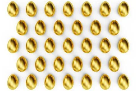 Pattern golden eggs background. Golden eggs view top. Golden egg as a sign of Stock Illustration