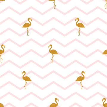 Pattern with golden flamingos Stock Illustration