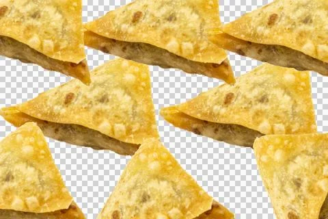 Pattern of golden fried triangular samosas, crispy pastry snacks with savor. Stock Photos