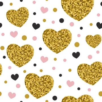 Pattern with golden glitter hearts. Stock Illustration