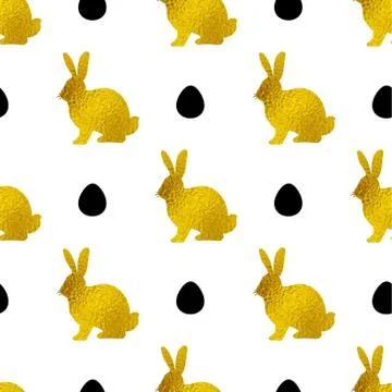 Pattern with golden rabbits and eggs Illustrazione stock