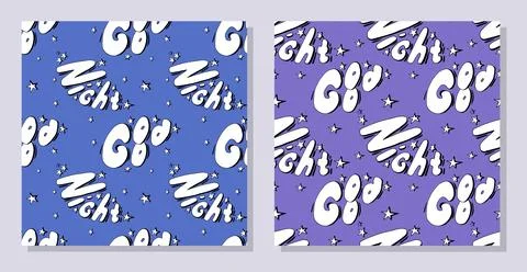 Pattern Good night doodling lettering set, moon, star, hand contour drawing. Ilustração Stock