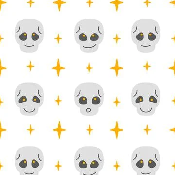 Pattern of gray skulls on a white background in a simple style, vector Stock Illustration