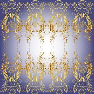 Pattern on gray, violet and neutral colors with golden elements. Openwork delica Illustrazione stock