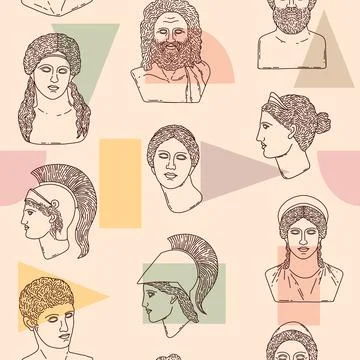 Pattern with greek sculptures Stock Illustration