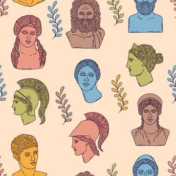 Pattern with greek sculptures Stock Illustration