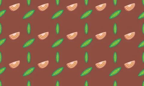 Pattern with green and beige seeds on brown background Stock Illustration