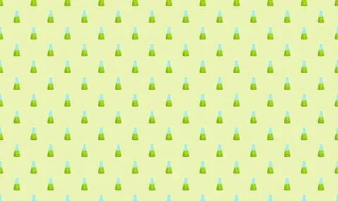 Pattern of green and blue glass bottles on light background Stock Illustration