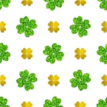 Pattern with green and golden clover Stock Illustration