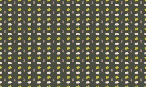 Pattern of green and gray geometric shapes on black background Stock Illustration
