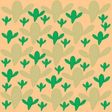 Pattern of green and light green cactus beige background Stock Illustration
