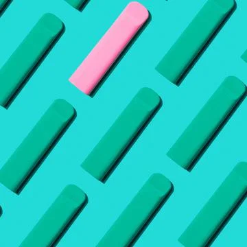 Pattern Green and rose pod vape in blue background Stock Photos