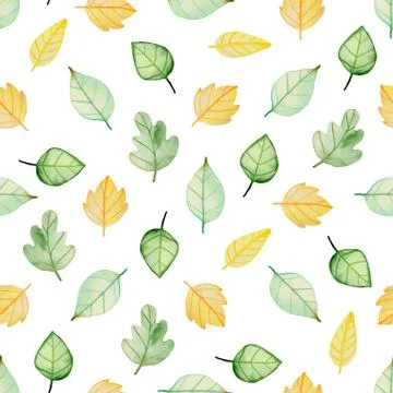 Pattern with green and yellow leaves. Stock Illustration