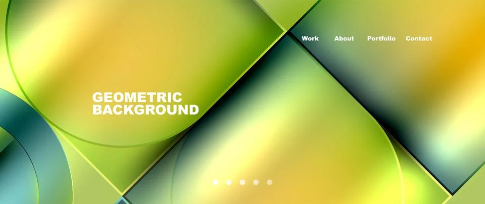 A pattern of green and yellow squares and circles on a geometric background Stock Illustration