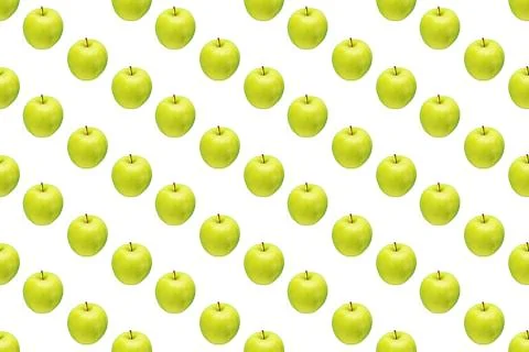 Pattern of green apples on a white background. Isolated fruits. Image for fabric Stock Photos