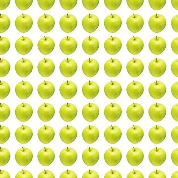 Pattern of green apples on a white background. Isolated fruits. Image for fabric Stock Photos