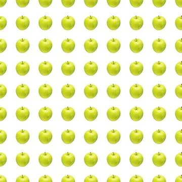 Pattern of green apples on a white background. Isolated fruits. Image for fabric Stock Photos