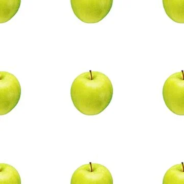 Pattern of green apples on a white background. Isolated fruits. Image for fabric Stock Photos