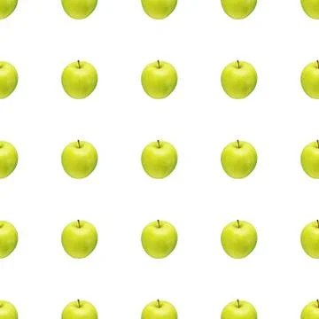 Pattern of green apples on a white background. Isolated fruits. Image for fabric Stock Photos