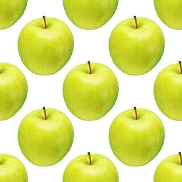 Pattern of green apples on a white background. Isolated fruits. Image for fabric Stock Photos
