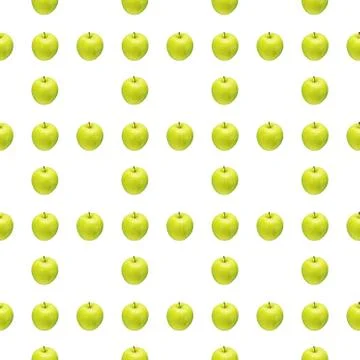 Pattern of green apples on a white background. Isolated fruits. Image for fabric Stock Photos