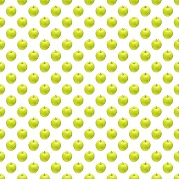 Pattern of green apples on a white background. Isolated fruits. Image for fabric Foto stock