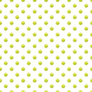 Pattern of green apples on a white background. Isolated fruits. Image for fabric Stock Photos