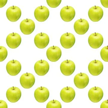 Pattern of green apples on a white background. Isolated fruits. Image for fabric Stock Photos