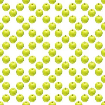 Pattern of green apples on a white background. Isolated fruits. Image for fabric Stock Photos