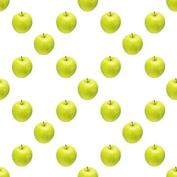 Pattern of green apples on a white background. Isolated fruits. Image for fabric Foto stock