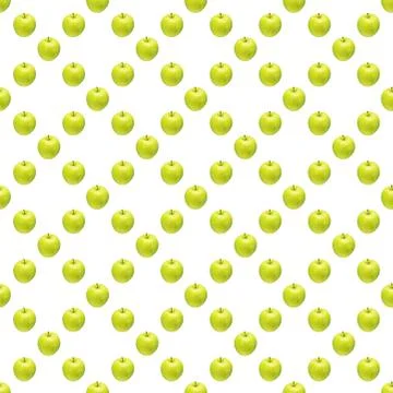 Pattern of green apples on a white background. Isolated fruits. Image for fabric Stock Photos