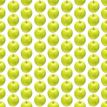 Pattern of green apples on a white background. Isolated fruits. Image for fabric Stock Photos