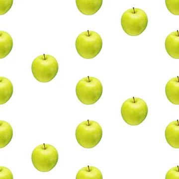 Pattern of green apples on a white background. Isolated fruits. Image for fab Stock Photos