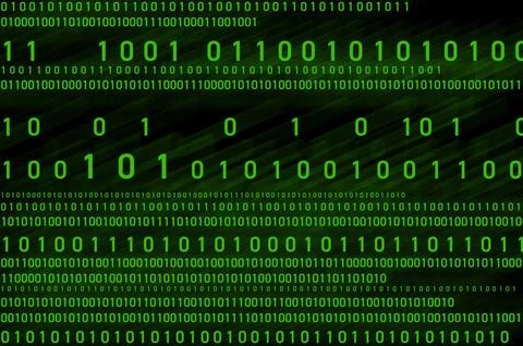 Pattern of green binary numbers against black background Foto stock