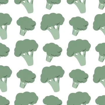 Pattern with green broccoli Hand drawn for health Stock Illustration