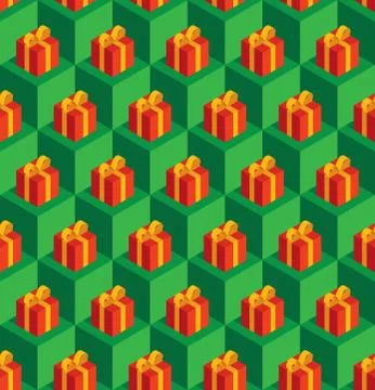 Pattern green cubes red gifts Stock Illustration