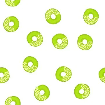 Pattern green donut with white sprinkles flat design Stock Illustration